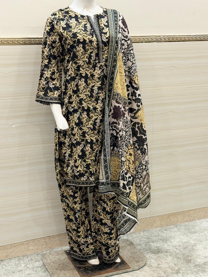 Midnight Gold Filigree 3-Piece Suit (Black & Cream)