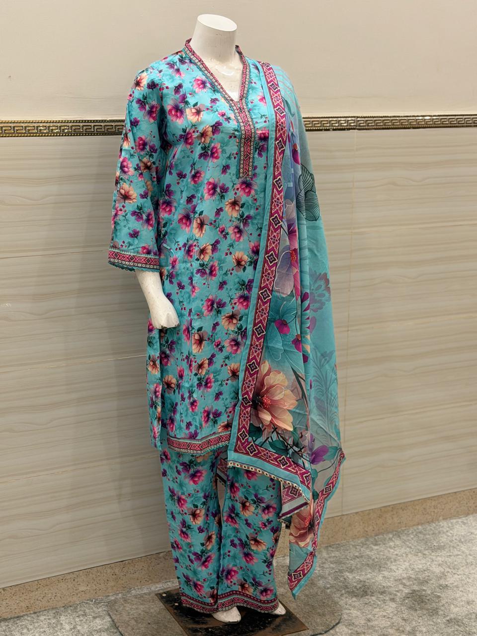 Celestial Turquoise 3-Piece Suit (Aqua & Magenta)