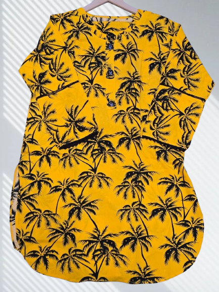 Golden Tropic Palm-Print Summer Kurti