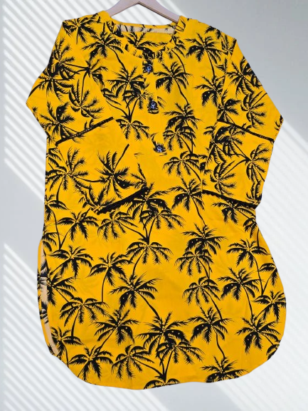 Golden Tropic Palm-Print Summer Kurti
