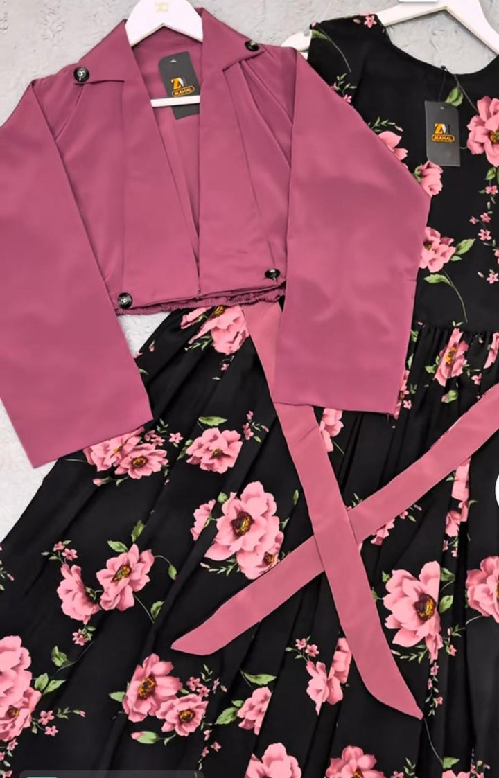 Desert Rose Two-Piece Set – Cropped Open-Front Blazer & Floral Midi Dress