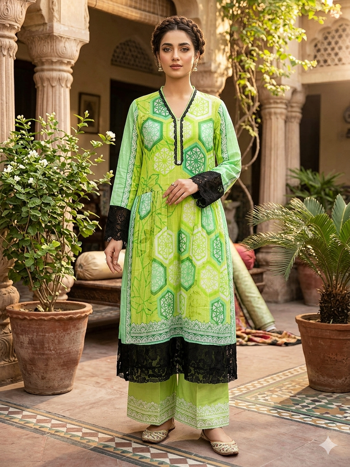 Saffron Bloom – Laser-Cut Lace Luxury Lawn Kurta