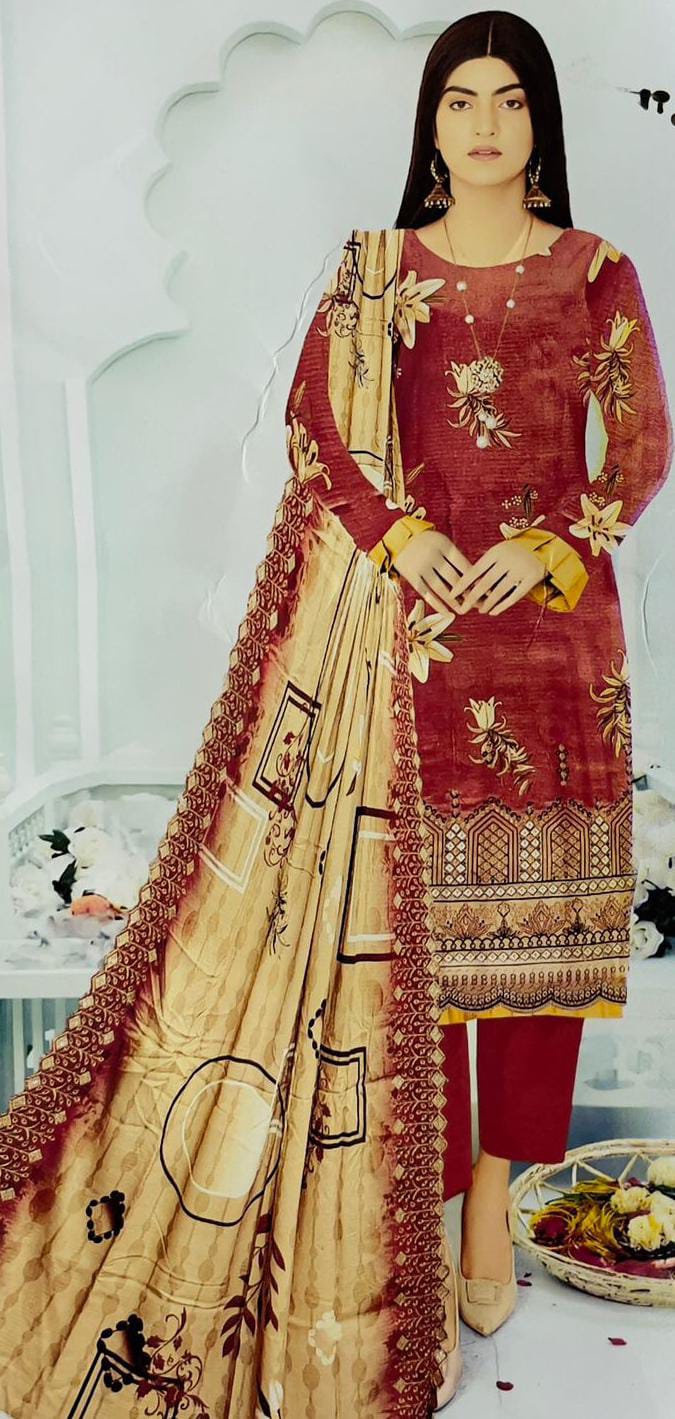 Maroon Elegance – 3-Piece Printed Lawn Suit