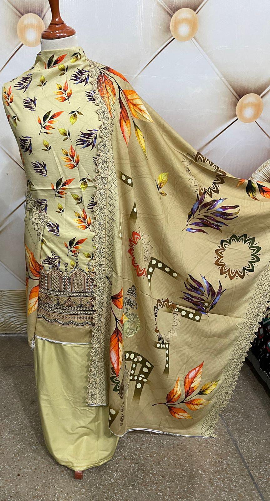 Lime Zest Botanical – 3-Piece Printed Lawn Suit