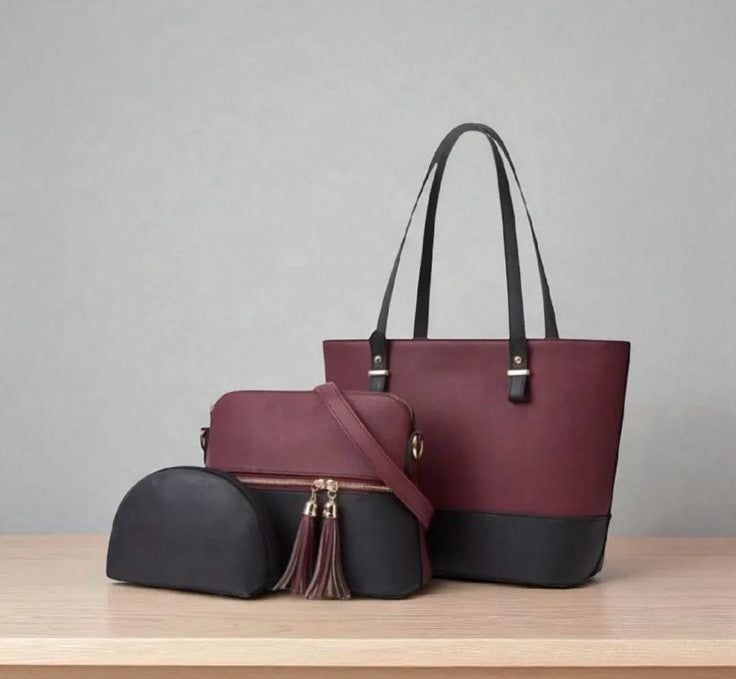 Midnight Garnet – 3-Piece Luxury Handbag Set