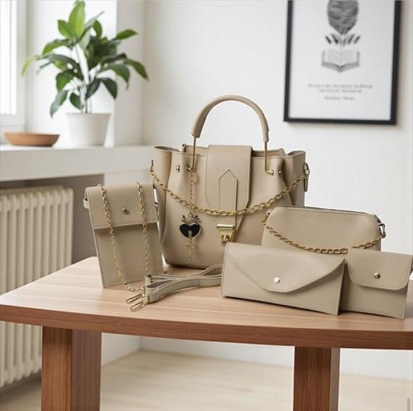 Cream Elegance – 5-Piece Essential Handbag Collection