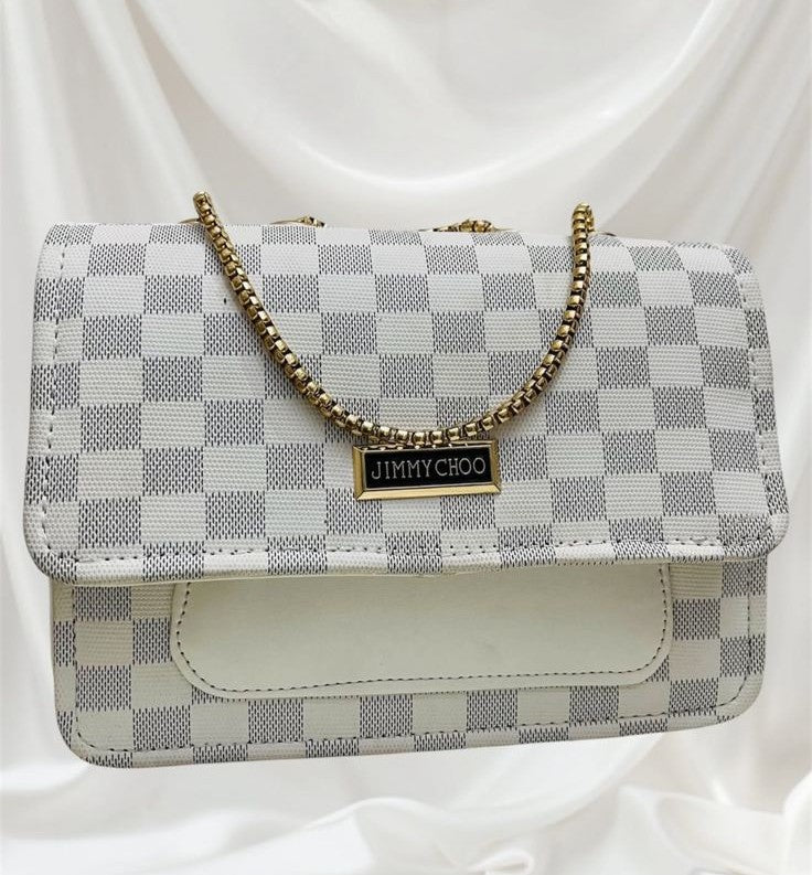 Heritage Mocha – Checkered Chain Crossbody Bag