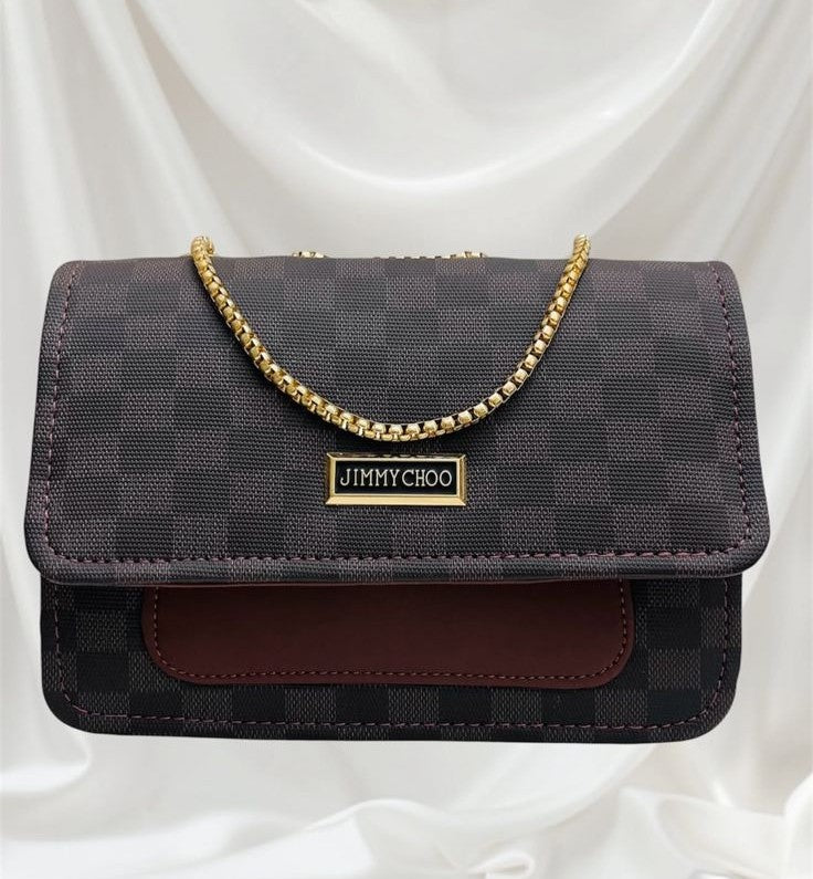 Heritage Mocha – Checkered Chain Crossbody Bag