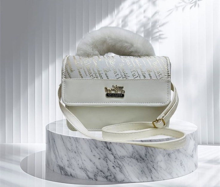 Ruby Muse – Crimson Script Plush Handle Bag