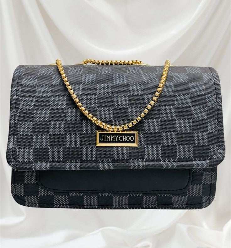 Heritage Mocha – Checkered Chain Crossbody Bag