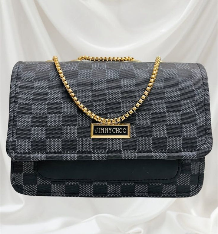 Heritage Mocha – Checkered Chain Crossbody Bag