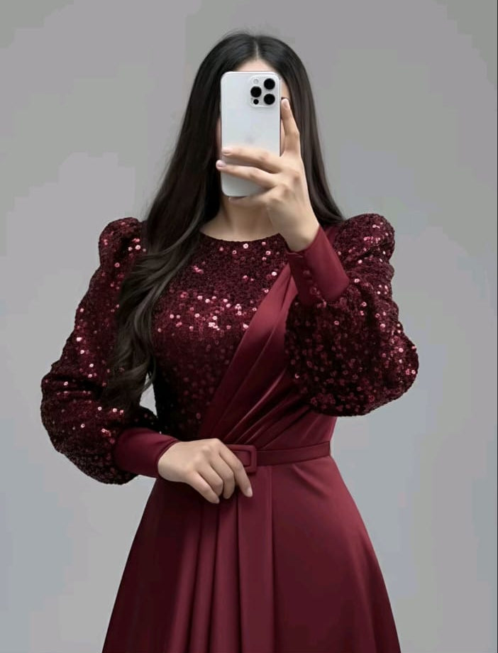 Bordeaux Sequin & Satin Gala Gown