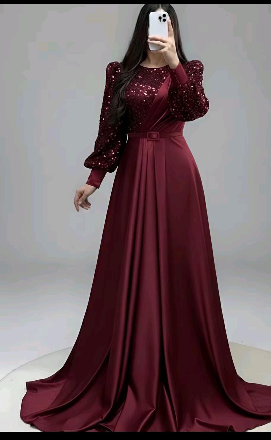 Bordeaux Sequin & Satin Gala Gown