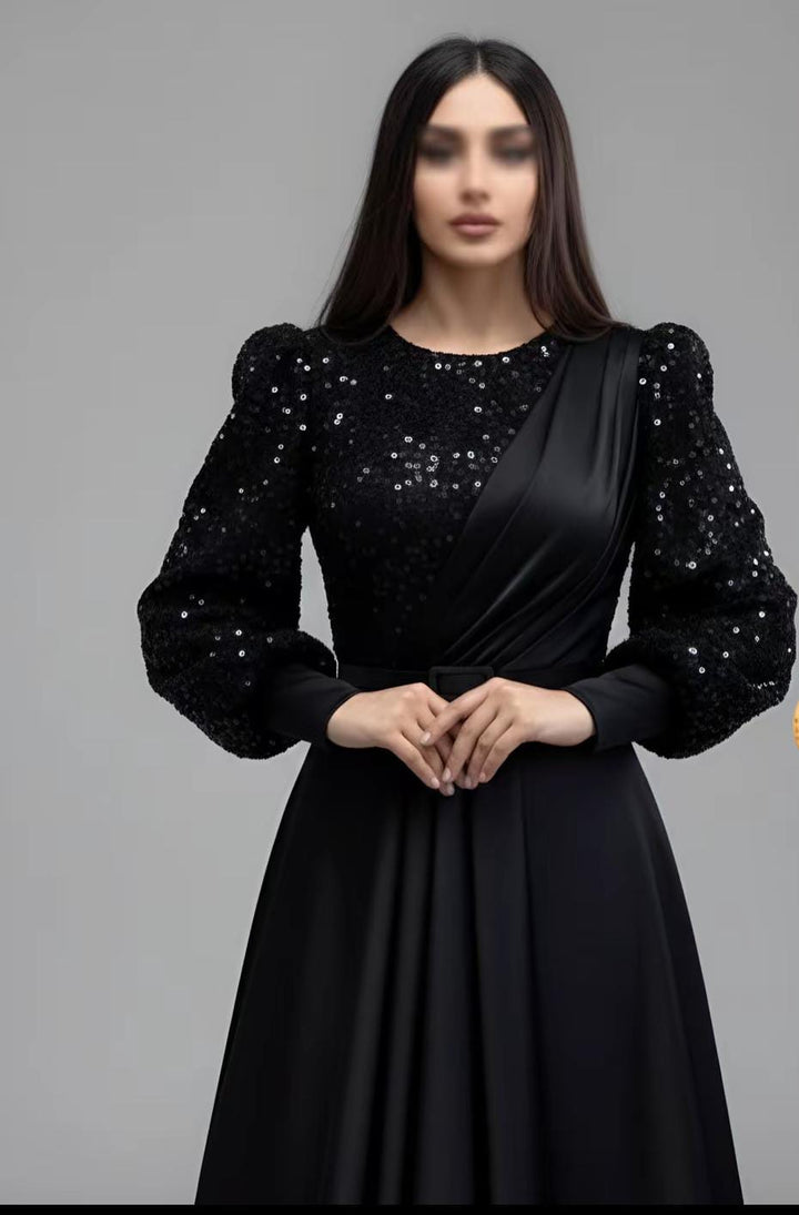 Onyx Noir – Sequin & Satin Gala Gown