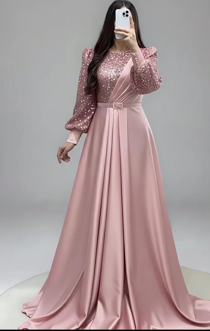 Celestial Sequin & Satin Gala Gown