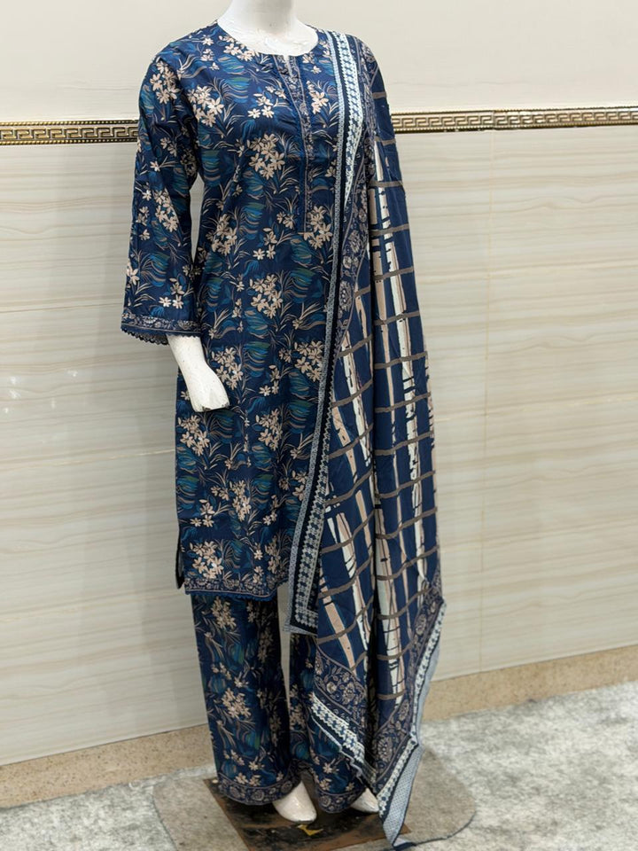 Midnight Indigo & Silver Sands 3-Piece Stitched Suit