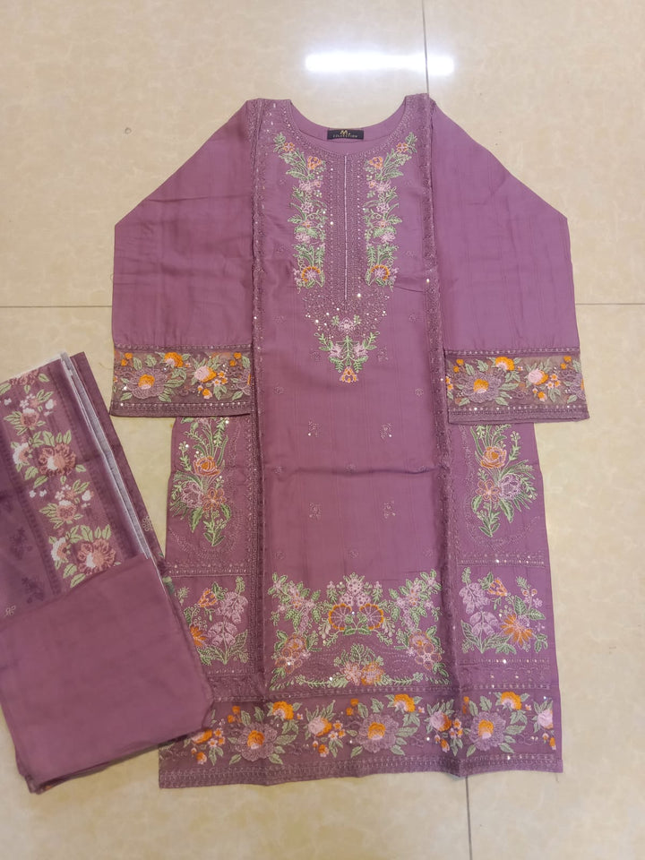 Mauve Amethyst & Spring Embroidery 3-Piece Stitched Suit