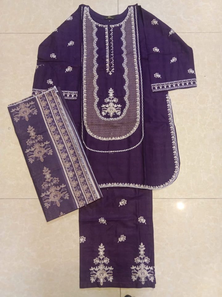 Deep Amethyst & Silver Vine 3-Piece Stitched Suit
