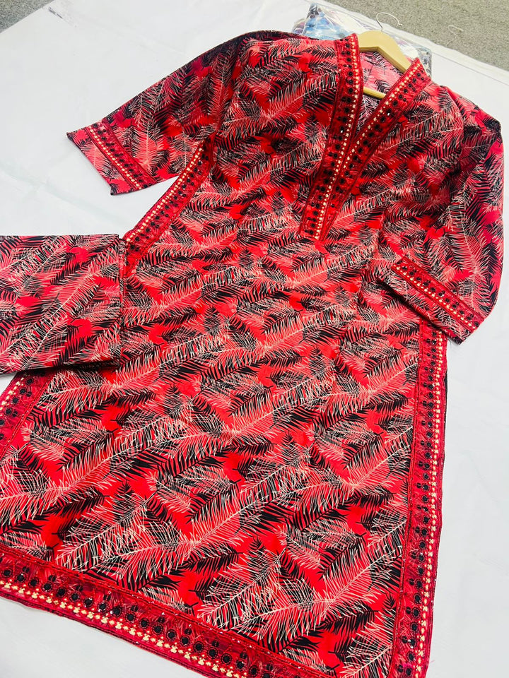 Monochrome Bloom & Eyelet Lace 2-Piece Stitched Suit