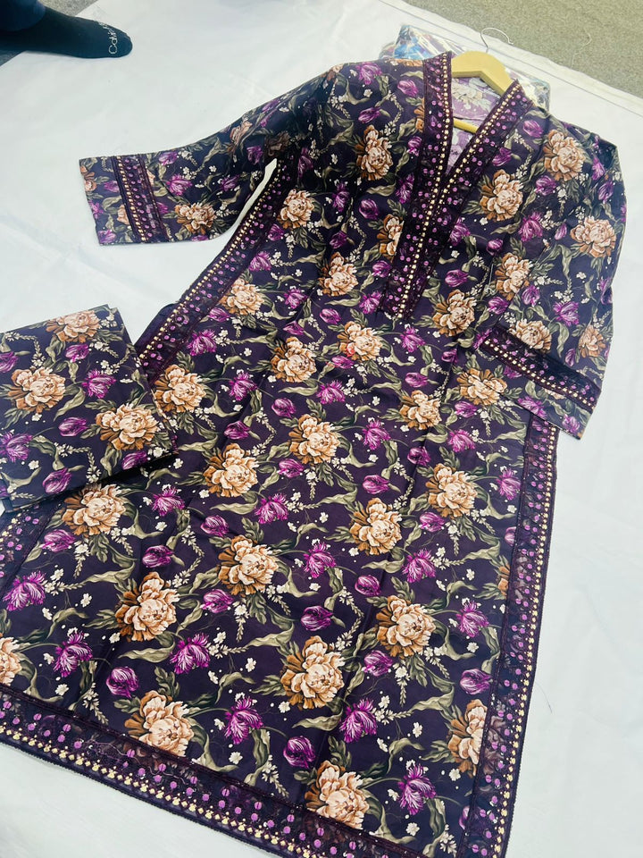 Royal Plum & Vintage Peony 2-Piece Stitched Suit