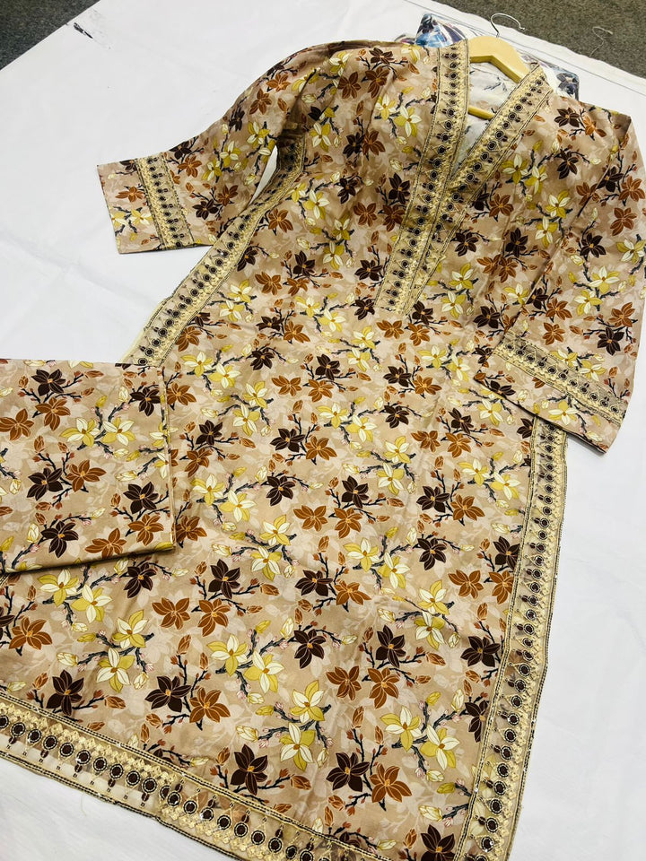 Sandstone Peony & Embroidered Organza 2-Piece Stitched Suit