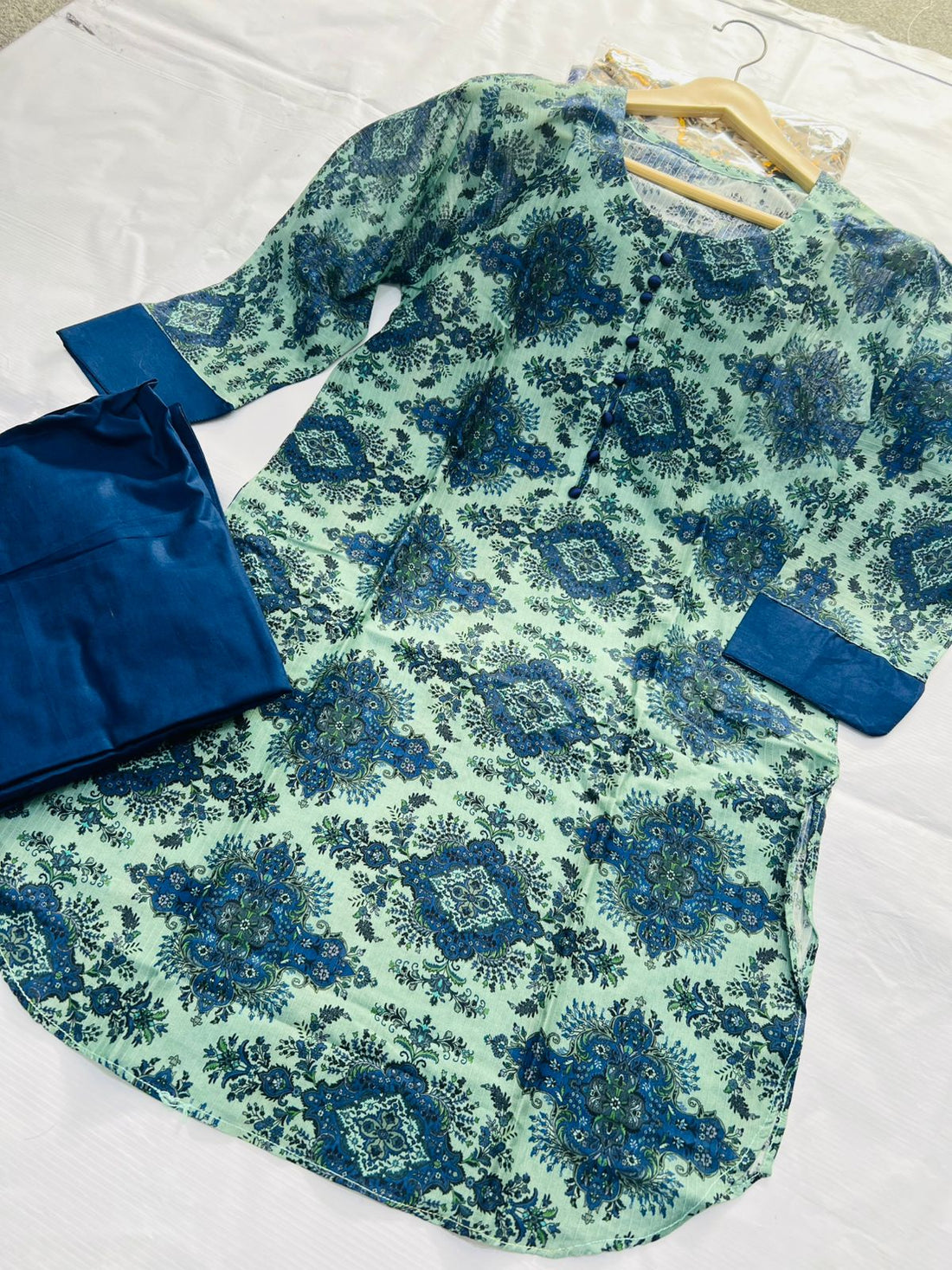 Aqua Mandala & Indigo 2-Piece Stitched Suit