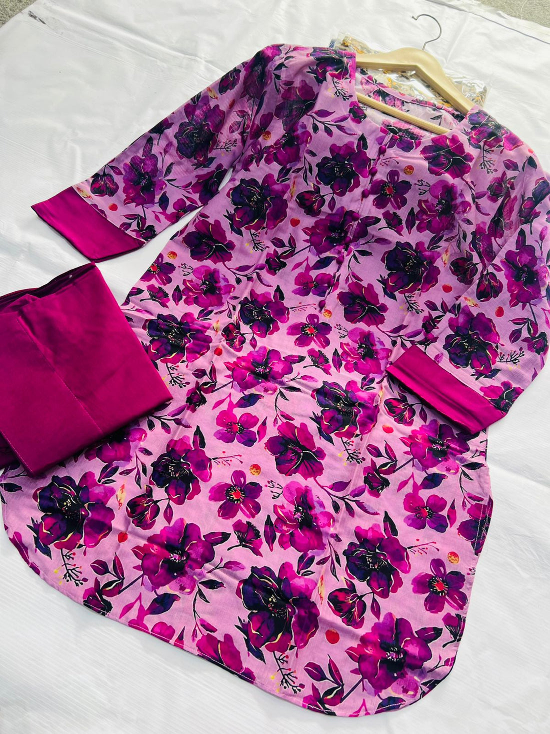 Royal Plum & Lavender Bloom 3-Piece Stitched Suit