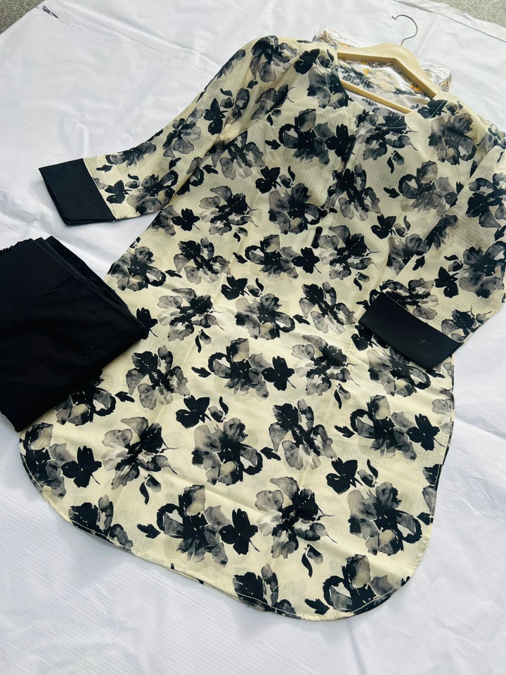 Charcoal Shadow & Vanilla Blossom 2-Piece Stitched Suit