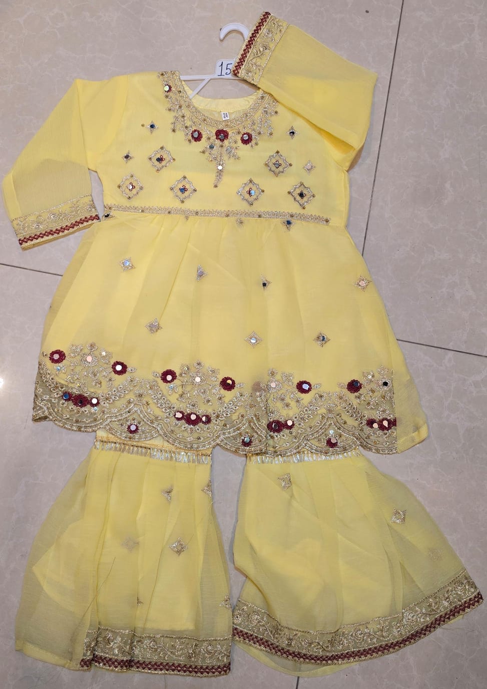 Girls' Festive Chiffon Sharara & Peplum Set