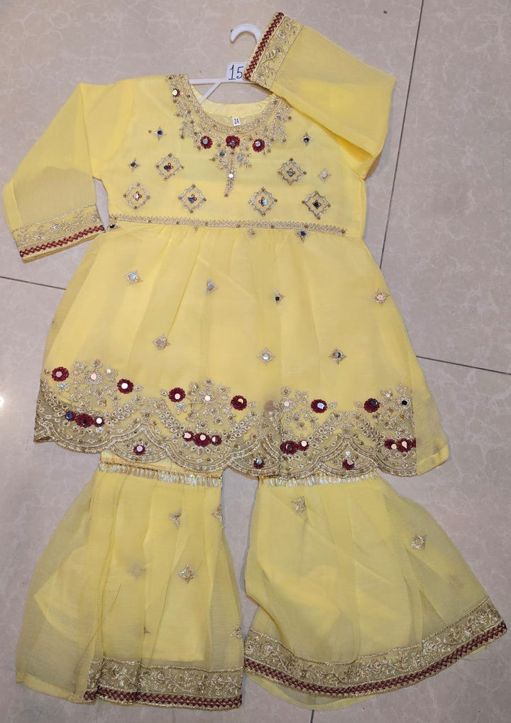 Girls' Festive Chiffon Sharara & Peplum Set