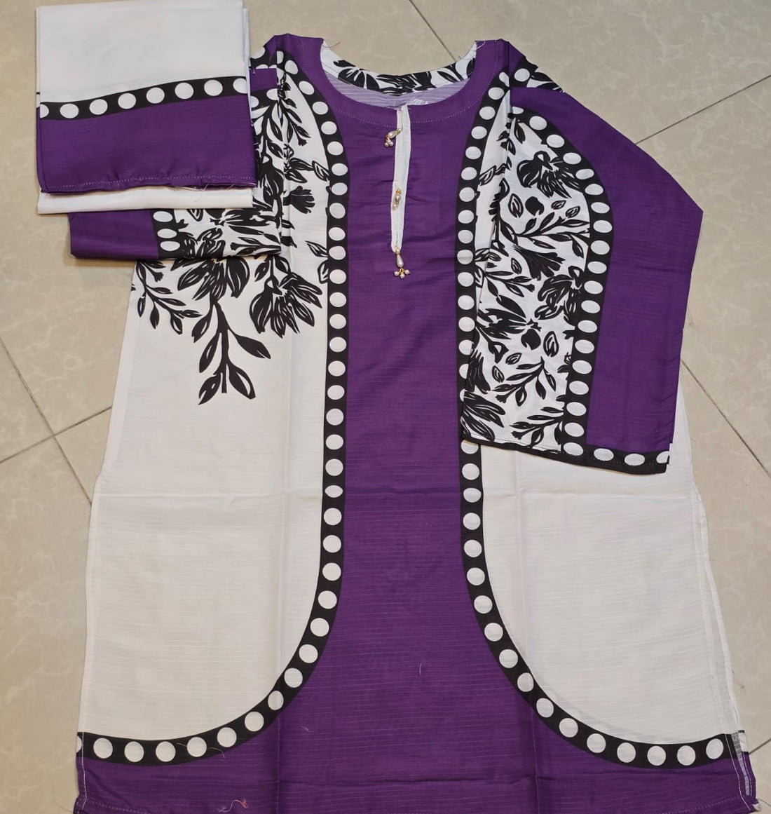 Elegant Purple & White Floral Fusion 3-Piece Suit