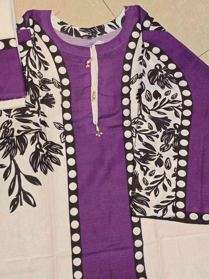 Elegant Purple & White Floral Fusion 3-Piece Suit