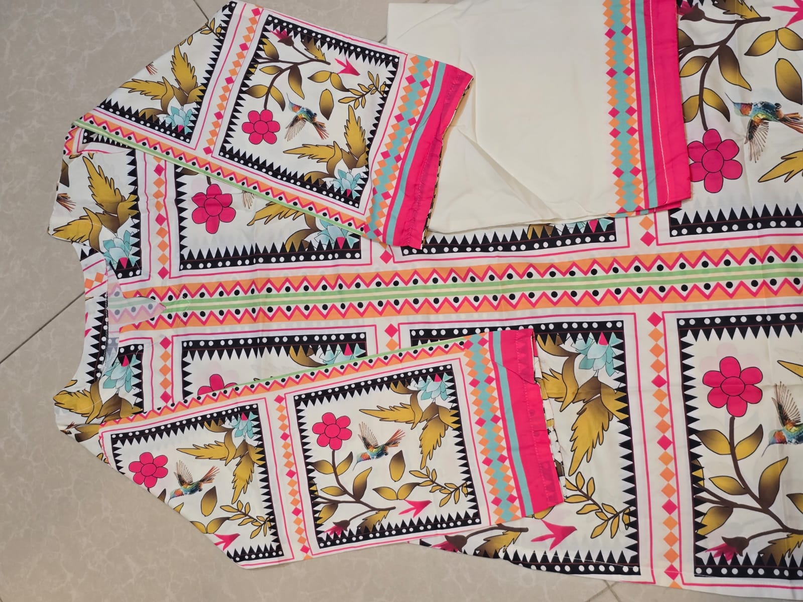 Whimsical Bird & Floral Print 3-Piece Summer Suit