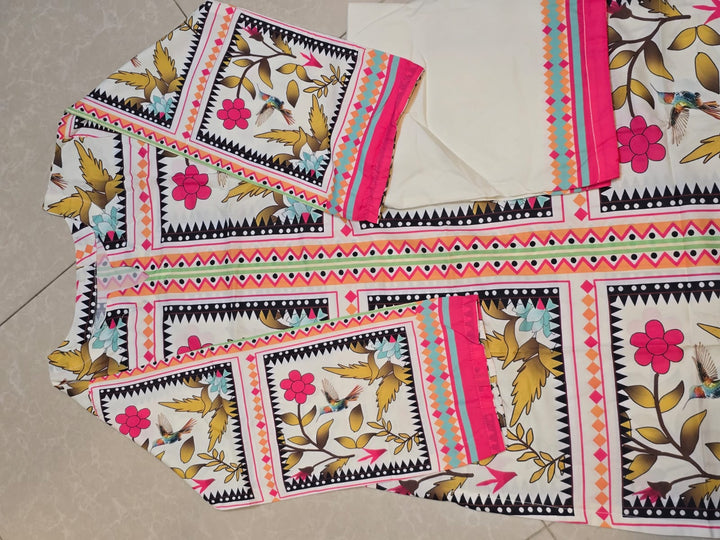 Whimsical Bird & Floral Print 3-Piece Summer Suit