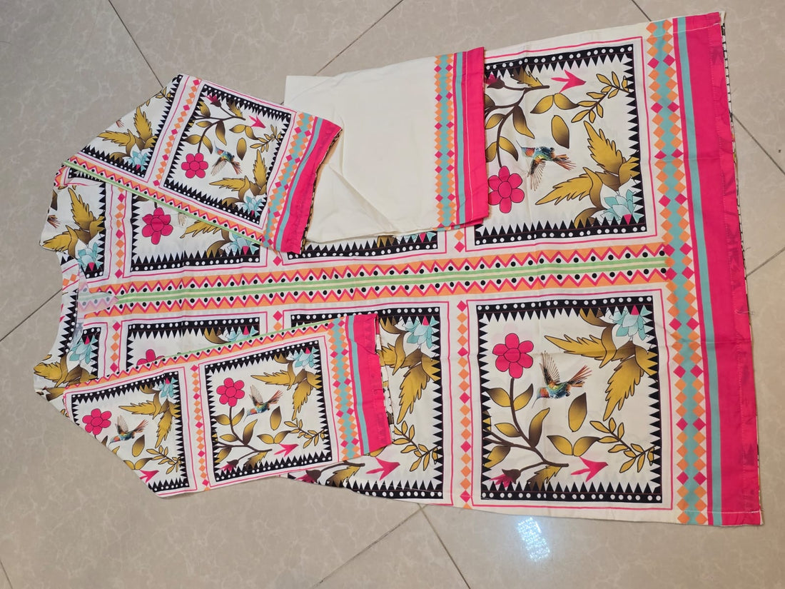 Whimsical Bird & Floral Print 3-Piece Summer Suit