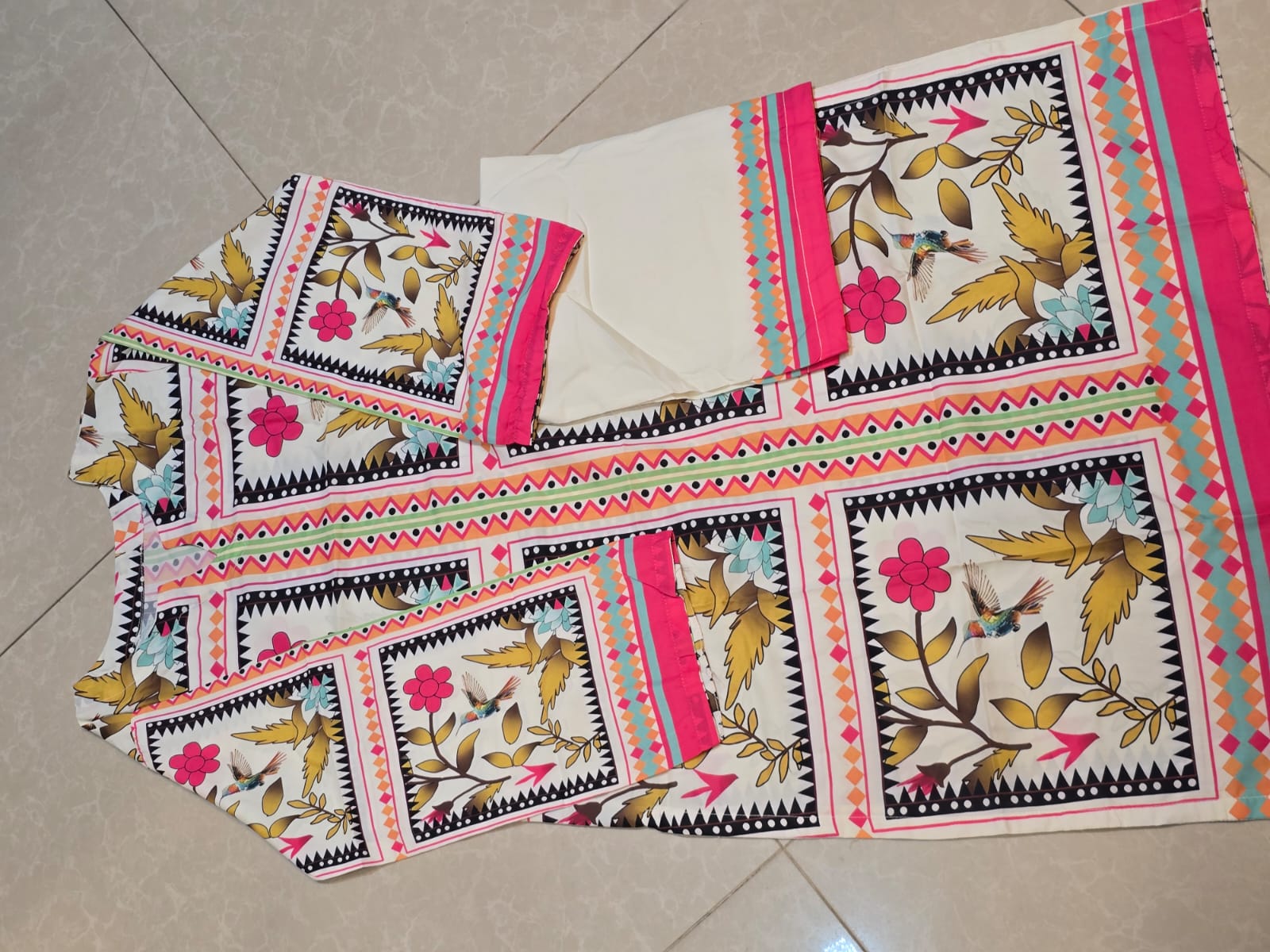 Whimsical Bird & Floral Print 3-Piece Summer Suit