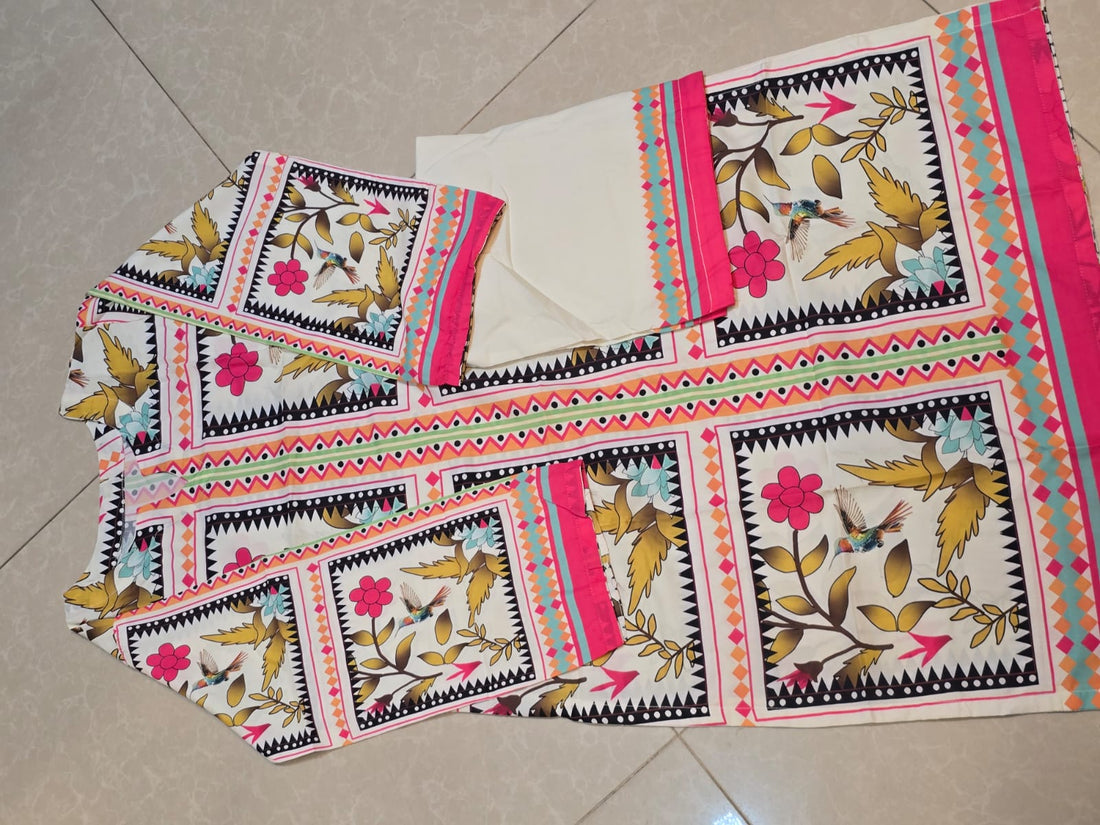 Whimsical Bird & Floral Print 3-Piece Summer Suit