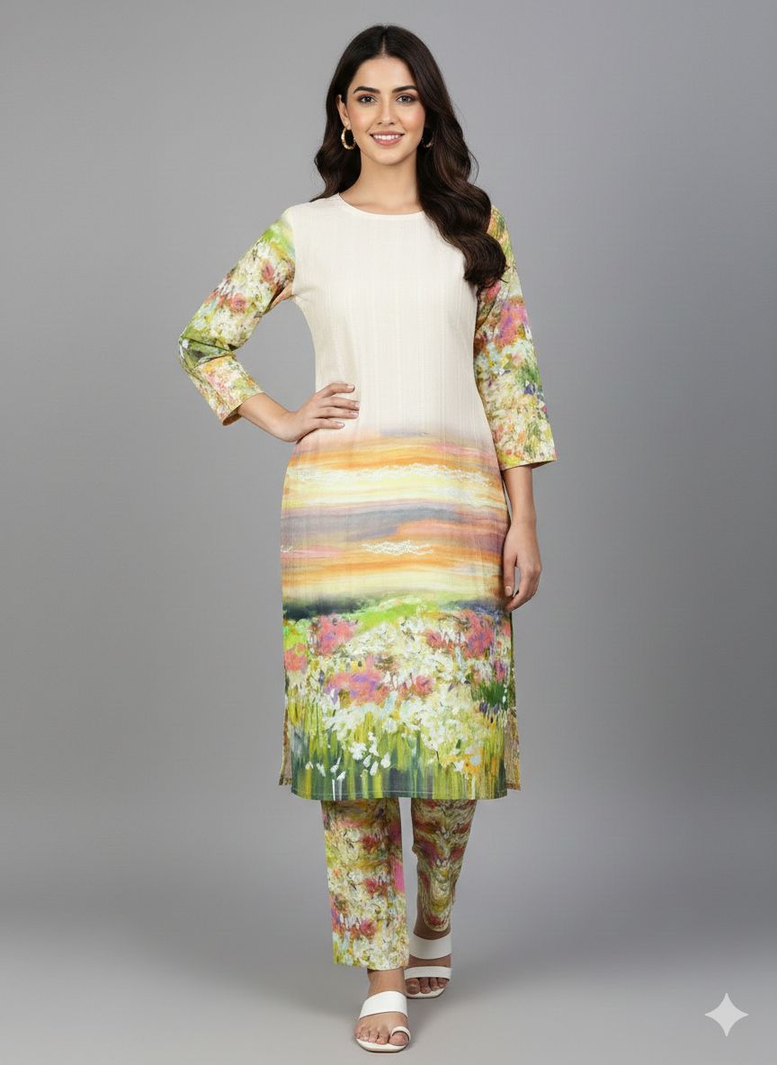 Sunset Meadow Impressionist Printed Kurta & Pant Set