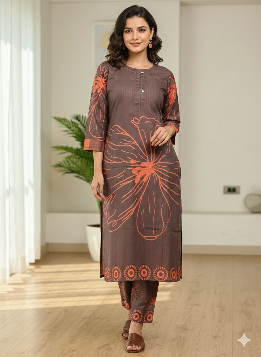 Charcoal Grey & Copper Oversized Floral Co-ord Set