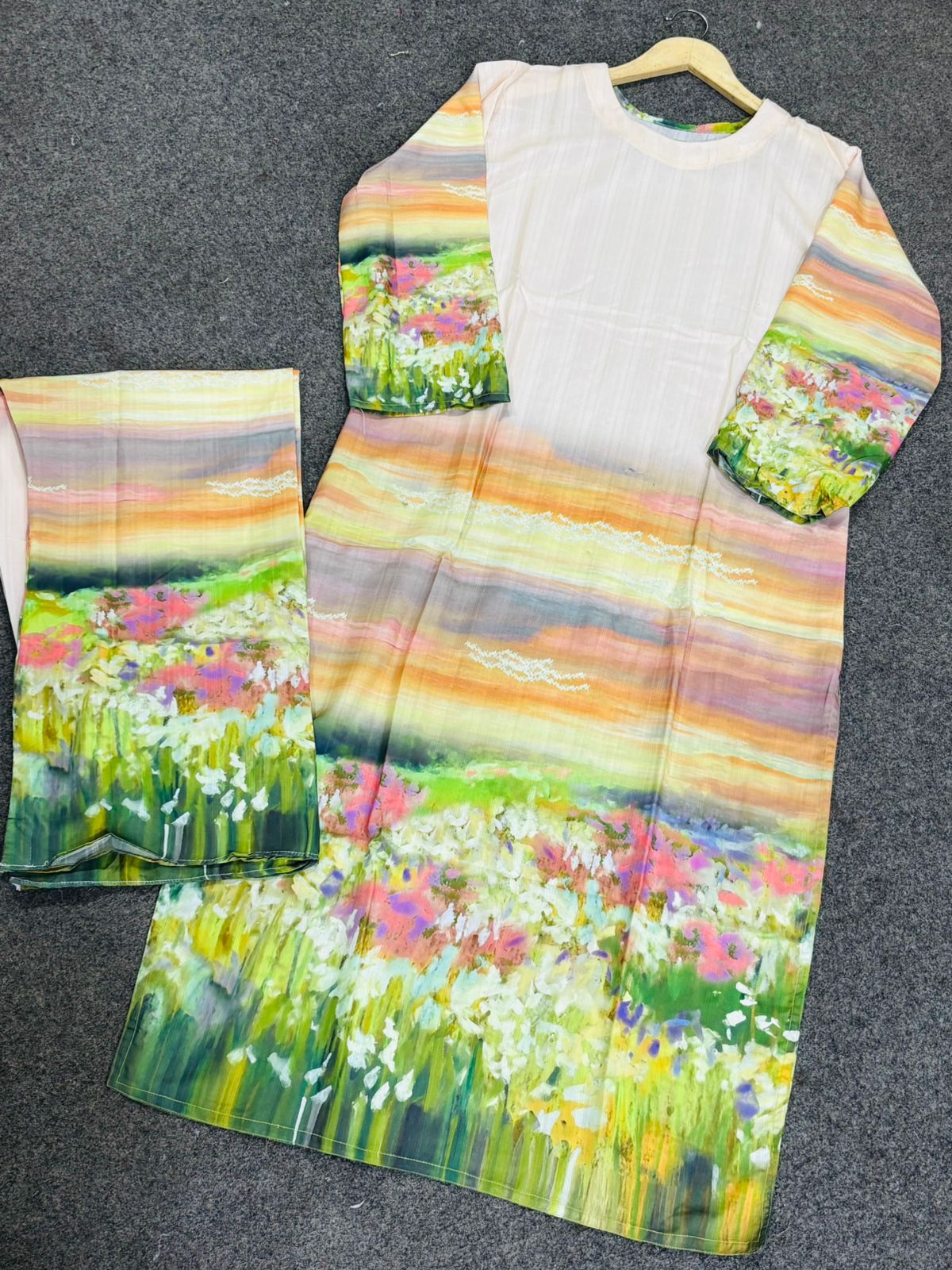 Sunset Meadow Impressionist Printed Kurta & Pant Set