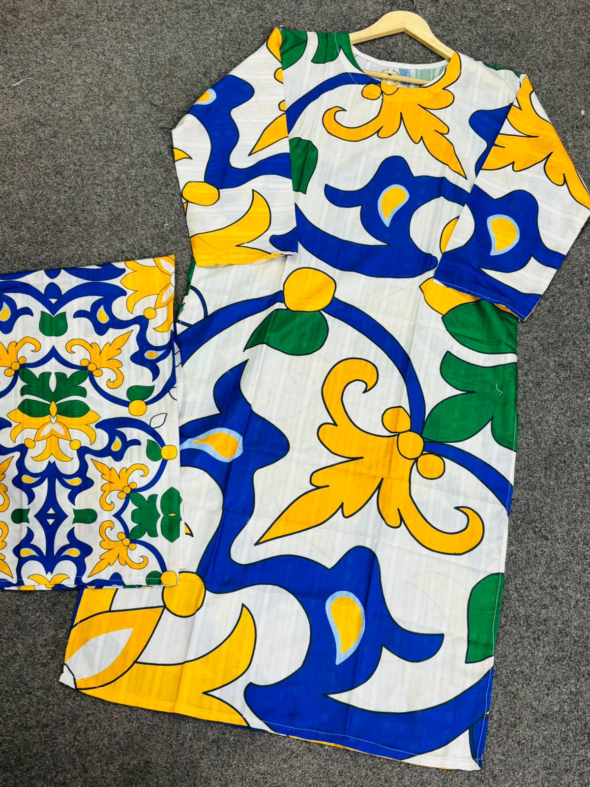 Cobalt & Marigold Arabesque Printed Kurta Set