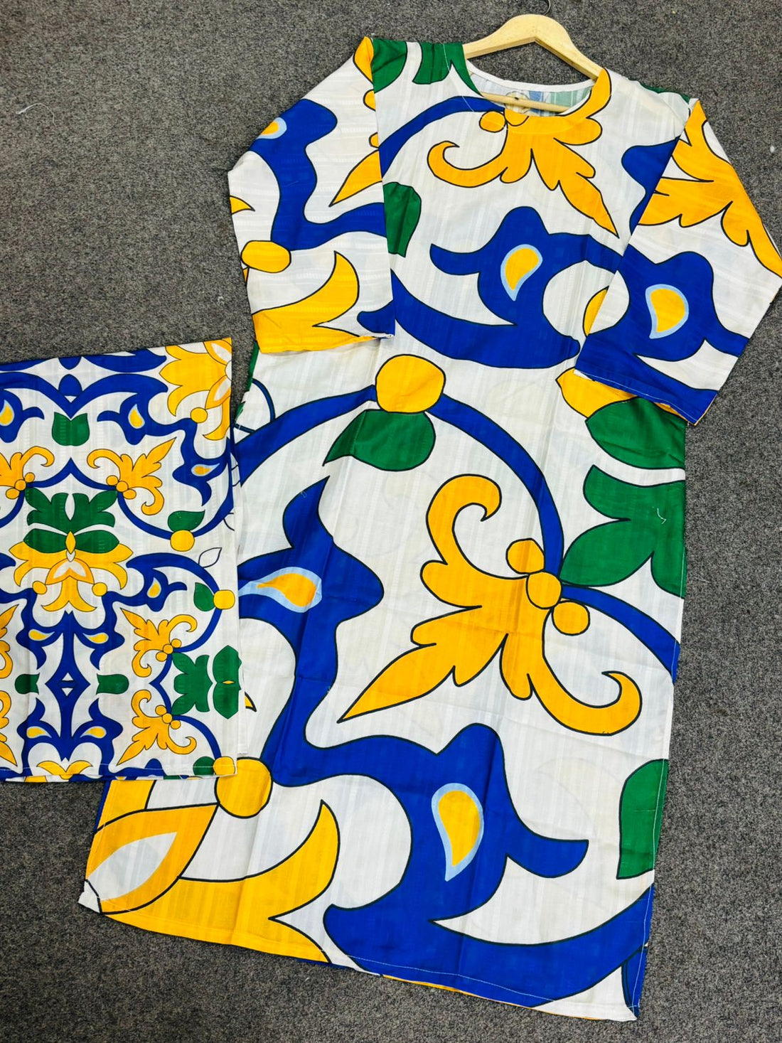 Cobalt & Marigold Arabesque Printed Kurta Set