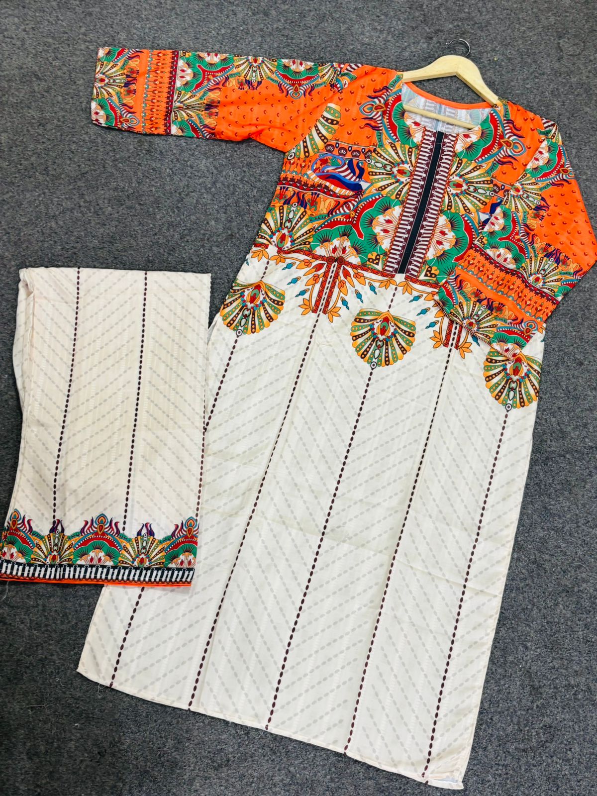 Sunset Orange & Cream Mandala Print 3-Piece Suit