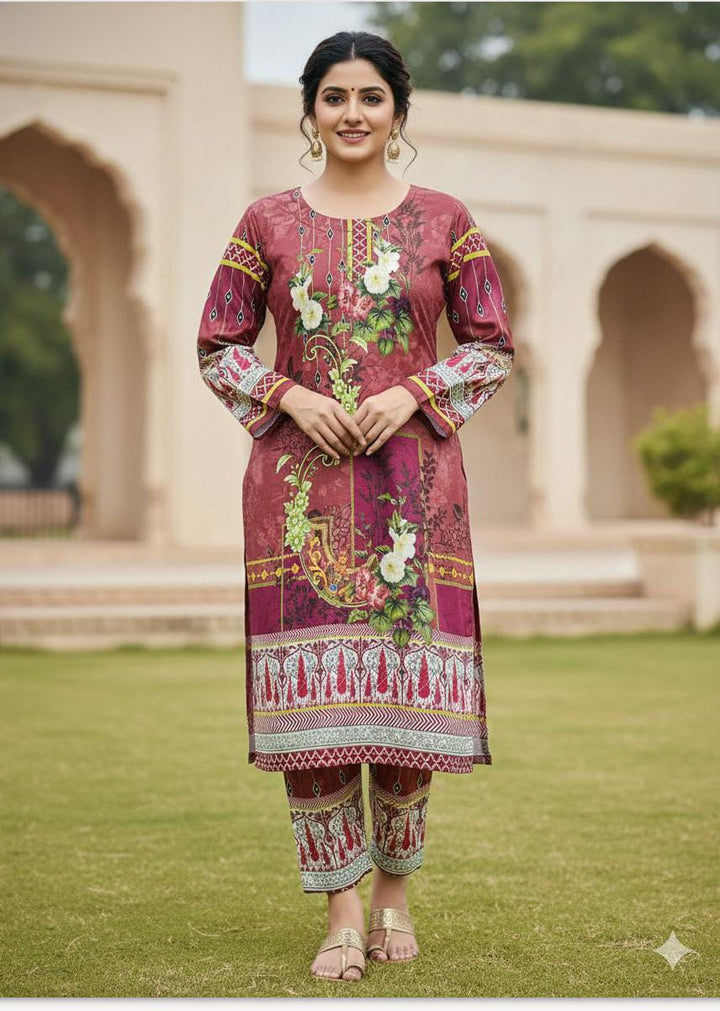 Rosewood Maroon Floral Print Kurta