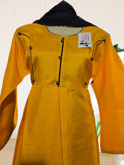 Mustard Yellow & Black Floral Appliqué Kurta Set