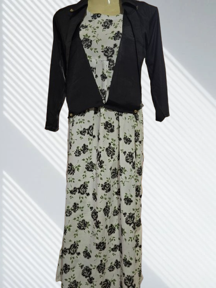 Elegant Floral Maxi Dress with Tailored Bolero Jacket