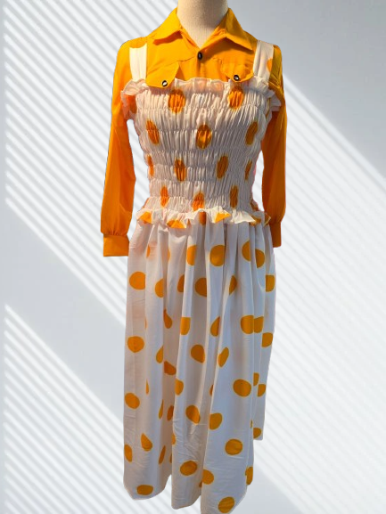Sunny Polka Dot Smocked Maxi Dress & Shirt Set